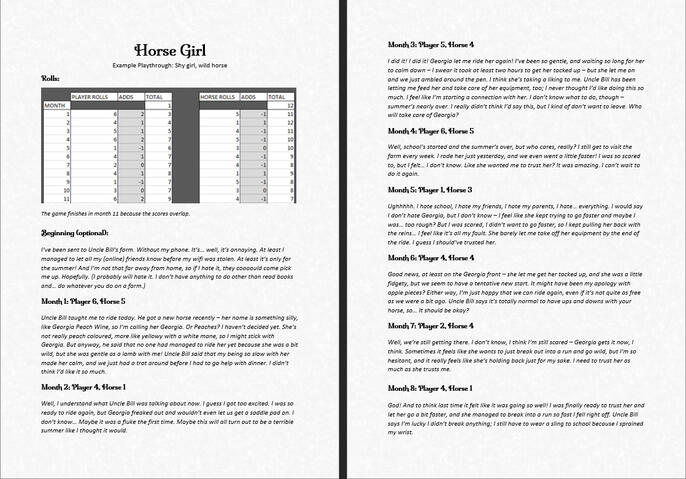 A screenshot of the Horse Girl example playthrough. A screenshot of the Horse Girl example playthrough.