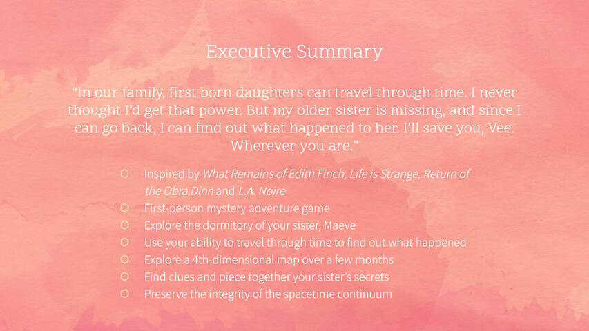 The executive summary of the game.